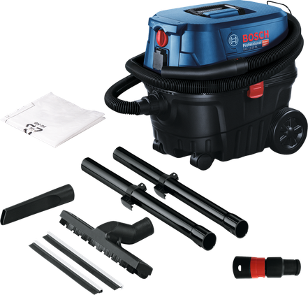 Bosch Professional GAS 12-25 PL avec ses accessoires, visuel du fabricant.