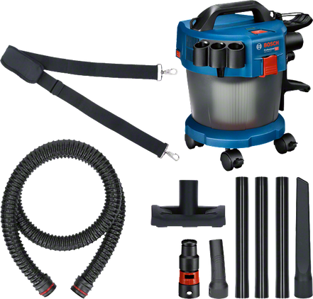 Bosch Professional GAS 18V-10 L avec flexible et accessoires, visuel du fabricant.