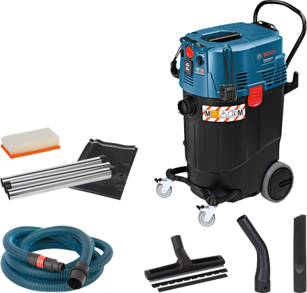 Bosch Professional GAS 55 M AFC avec flexible et accessoires, visuel du fabricant.